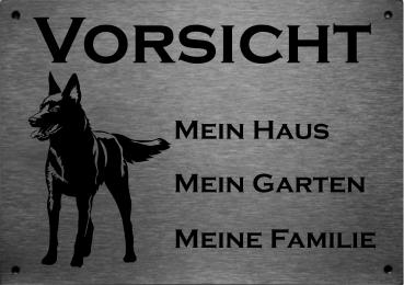 Edelstahl Hundeschild Australian Kelpie VORSICHT Mein Haus mein Garten meine Familie